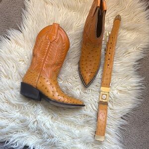 Women’s ostrich cowgirl boots with matching belt